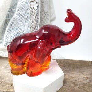 Vintage Red & Amber Glass Elephant Figurine Paperweight Home Decor Collectible